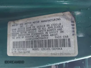 1998 Toyota Corolla VE with VIN 1NXBR12E6WZ094363, listed as a IAAI auction lot 41465384 with 265,919 mi miles and . Bid and sale history available at DreamBid. Image 9.