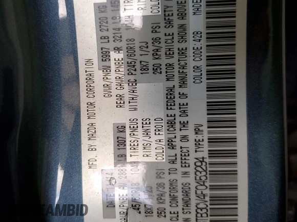 2015 Mazda CX-9 Touring with VIN JM3TB3CV4F0453294, listed as a Copart auction lot 57066405 with 119,046 mi miles and Salvage title. Bid and sale history available at DreamBid. Image 13.