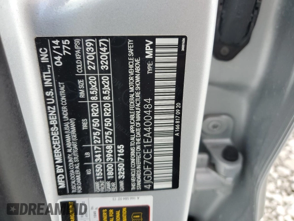 2014 Mercedes-Benz GL 450 with VIN 4JGDF7CE1EA400484, listed as a Copart auction lot 56415605 with 157,393 mi miles and Salvage title. Bid and sale history available at DreamBid. Image 13.