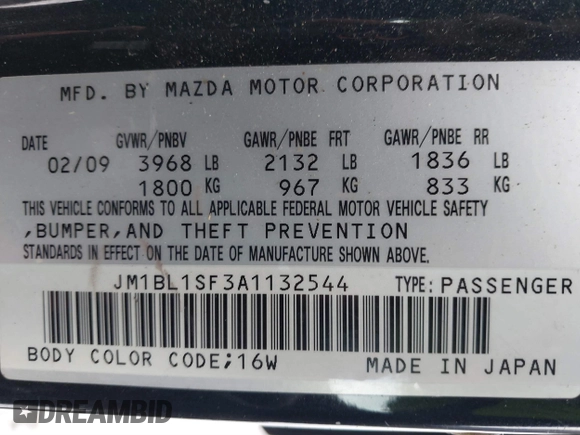 2010 Mazda 3 i SV with VIN JM1BL1SF3A1132544, listed as a IAAI auction lot 41316144 with 154,655 mi miles and . Bid and sale history available at DreamBid. Image 9.