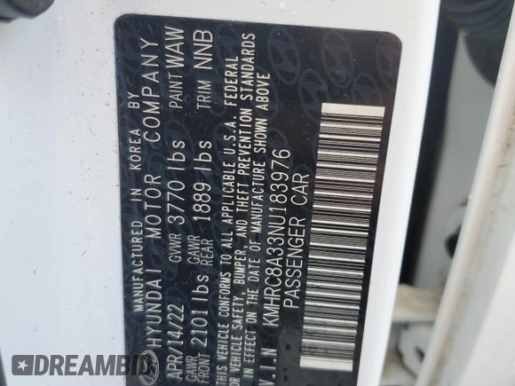 2022 Hyundai Venue SEL with VIN KMHRC8A33NU183976, listed as a Copart auction lot 60306645 with 17,066 mi miles and Salvage title. Bid and sale history available at DreamBid. Image 13.