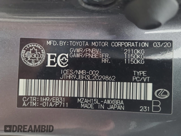 2020 Lexus UX 250h F Sport с VIN JTHR9JBH3L2029862, выставлен на аукционе Copart как лот 75648664 с пробегом 114 384 миль миль и Чистый • Clean title. История ставок и продаж доступна на DreamBid. Изображение 10.