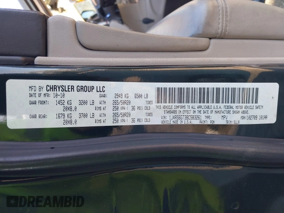 2011 Jeep Grand Cherokee Overland with VIN 1J4RS6GT3BC583261, listed as a IAAI auction lot 41265641 with 184,984 mi miles and . Bid and sale history available at DreamBid. Image 9.