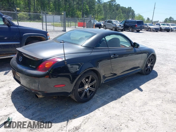 2004 Lexus SC 430 with VIN JTHFN48YX40055542, listed as a IAAI auction lot 41965650 with 204,228 mi miles and . Bid and sale history available at DreamBid. Image 4.