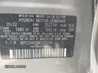 2022 Hyundai Accent SE with VIN 3KPC24A63NE175536, listed as a IAAI auction lot 42759210 with 16,370 mi miles and . Bid and sale history available at DreamBid. Image 9.