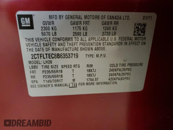 2011 GMC Terrain SLE-2 with VIN 2CTFLTEC8B6353719, listed as a Copart auction lot 47381455 with 92,030 mi miles and Salvage Title. Bid and sale history available at carsss.com. Image 13.