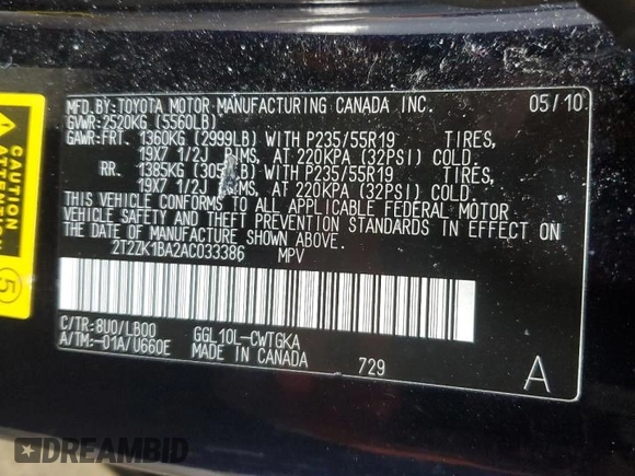 2010 Lexus RX 350 with VIN 2T2ZK1BA2AC033386, listed as a Copart auction lot 89166125 with 147,233 mi miles and Salvage Title. Bid and sale history available at carsss.com. Image 14.