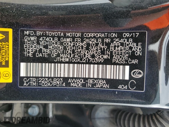 2018 Lexus ES 300h with VIN JTHBW1GGXJ2170399, listed as a Copart auction lot 41581915 with 108,449 mi miles and Salvage title. Bid and sale history available at DreamBid. Image 14.