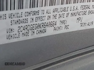 2019 Dodge Grand Caravan GT with VIN 2C4RDGEG0KR640664, listed as a IAAI auction lot 42139160 with 73,591 mi miles and . Bid and sale history available at DreamBid. Image 9.