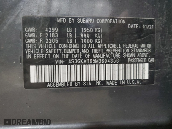 2021 Subaru Impreza with VIN 4S3GKAB65M3604356, listed as a Copart auction lot 80659444 with 86,109 mi miles and Salvage Title. Bid and sale history available at carsss.com. Image 12.