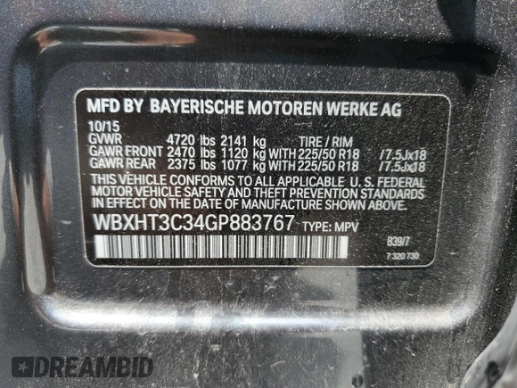 2016 BMW X1 xDrive28i z VIN WBXHT3C34GP883767, wystawiony jako Copart lot #56708375 z przebiegiem 96 285 mil mil oraz Szkoda całkowita • Salvage title. Historia ofert i sprzedaży dostępna na DreamBid. Obrazek 13.