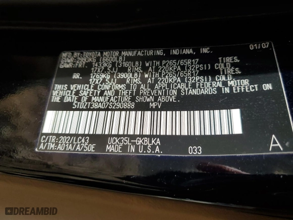 2007 Toyota Sequoia Limited with VIN 5TDZT38A07S290888, listed as a Copart auction lot 41484285 with 0 mi miles and Salvage Title. Bid and sale history available at carsss.com. Image 15.