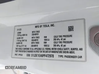 2023 Tesla Model 3 с VIN 5YJ3E1EA6PF472978, выставлен на аукционе IAAI как лот 42163124 с пробегом 16 017 миль миль и . История ставок и продаж доступна на DreamBid. Изображение 9.