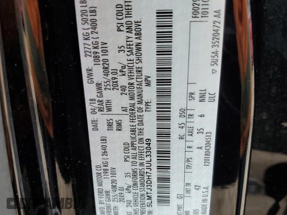 2018 Lincoln MKC Reserve z VIN 5LMTJ3DH7JUL33049, wystawiony jako Copart lot #57151205 z przebiegiem 39 594 mil mil oraz Szkody całkowita. Historia ofert i sprzedaży dostępna na DreamBid. Obrazek 14.