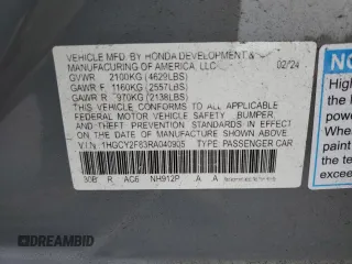2024 Honda Accord Touring with VIN 1HGCY2F83RA040905, listed as a Copart auction lot 62663025 with 41,354 mi miles and Salvage title. Bid and sale history available at DreamBid. Image 12.