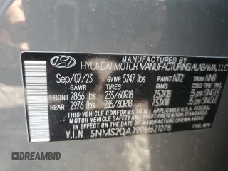 2023 Hyundai Santa Fe SEL with VIN 5NMS2DAJ9PH621278, listed as a Copart auction lot 53709935 with 12,358 mi miles and Salvage Title. Bid and sale history available at DreamBid. Image 13.