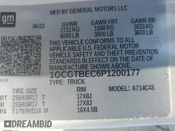 2023 Chevrolet Colorado 4WD Work Truck with VIN 1GCGTBEC6P1200177, listed as a IAAI auction lot 42667374 with 8,222 mi miles and . Bid and sale history available at DreamBid. Image 29.