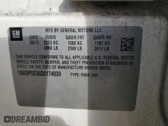 2013 Cadillac CTS Premium with VIN 1G6DP5E38D0174839, listed as a Copart auction lot 86357044 with 147,473 mi miles and Salvage Title. Bid and sale history available at DreamBid. Image 12.