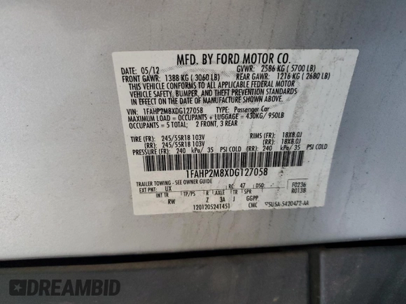 2013 Ford Police Interceptor with VIN 1FAHP2M8XDG127058, listed as a Copart auction lot 55180765 with 126,645 mi miles and Salvage title. Bid and sale history available at DreamBid. Image 13.