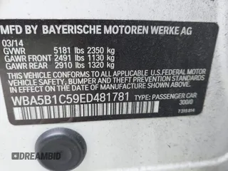 2014 BMW 5 Series 535i with VIN WBA5B1C59ED481781, listed as a IAAI auction lot 41486531 with 145,003 mi miles. Bid and sale history available at carsss.com. Image 9.