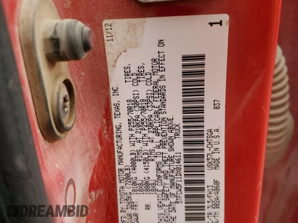 2013 Toyota Tundra 4WD Truck SR with VIN 5TFCW5F11DX014611, listed as a Copart auction lot 78608414 with 146,031 mi miles and Salvage Title. Bid and sale history available at carsss.com. Image 12.