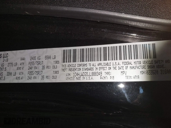 2018 Jeep Wrangler Unlimited Sport S with VIN 1C4HJWDG5JL888349, listed as a IAAI auction lot 40764318 with 61,419 mi miles and . Bid and sale history available at DreamBid. Image 9.