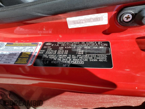 2014 Kia Sportage SX with VIN KNDPC3A62E7583535, listed as a Copart auction lot 57584215 with 79,010 mi miles and Salvage title. Bid and sale history available at DreamBid. Image 13.