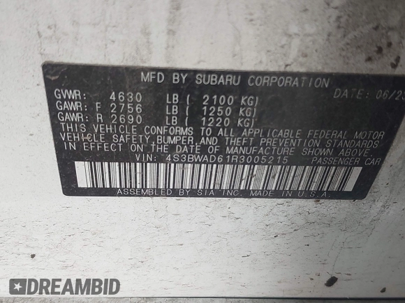 2024 Subaru Legacy Premium z VIN 4S3BWAD61R3005215, wystawiony jako IAAI lot #42633312 z przebiegiem 48 982 mil mil oraz . Historia ofert i sprzedaży dostępna na DreamBid. Obrazek 9.
