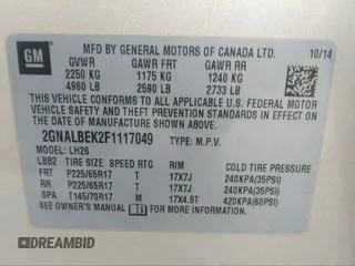 2015 Chevrolet Equinox LT with VIN 2GNALBEK2F1117049, listed as a IAAI auction lot 39798177 with 154,842 mi miles. Bid and sale history available at carsss.com. Image 9.
