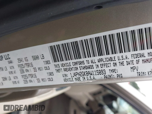 2010 Jeep Liberty Sport с VIN 1J4PN2GK8AW115893, выставлен на аукционе IAAI как лот 42652286 с пробегом 210 246 миль миль и . История ставок и продаж доступна на DreamBid. Изображение 9.