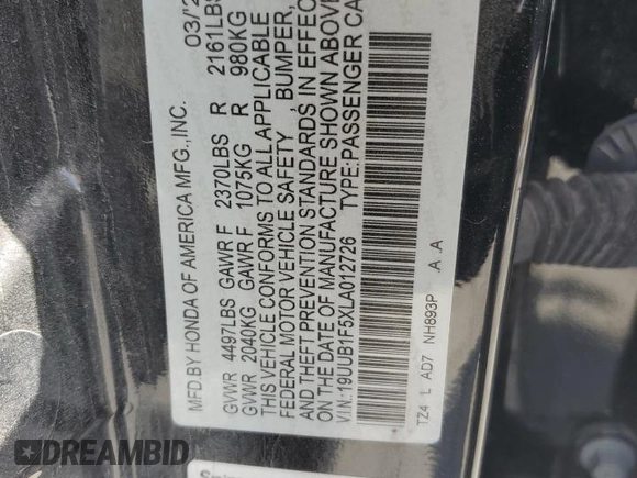 2020 Acura TLX Technology z VIN 19UUB1F5XLA012726, wystawiony jako Copart lot #61470585 z przebiegiem 70 908 mil mil oraz Nie do naprawy • Non repairable. Historia ofert i sprzedaży dostępna na DreamBid. Obrazek 12.