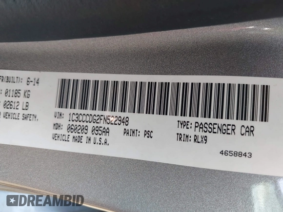 2015 Chrysler 200 S with VIN 1C3CCCDG2FN522948, listed as a IAAI auction lot 42153164 with 100,057 mi miles and . Bid and sale history available at carsss.com. Image 9.