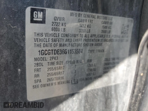2016 Chevrolet Colorado 4WD Z71 z VIN 1GCGTDE36G1153504, wystawiony jako Copart lot #48713315 z przebiegiem Nie podano mil oraz Szkoda całkowita • Salvage title. Historia ofert i sprzedaży dostępna na DreamBid. Obrazek 13.
