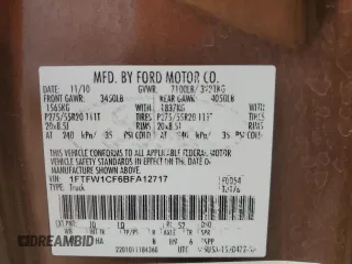 2011 Ford F-150 XL with VIN 1FTFW1CF6BFA12717, listed as a Copart auction lot 58477854 with 0 mi miles and Salvage Title. Bid and sale history available at carsss.com. Image 13.
