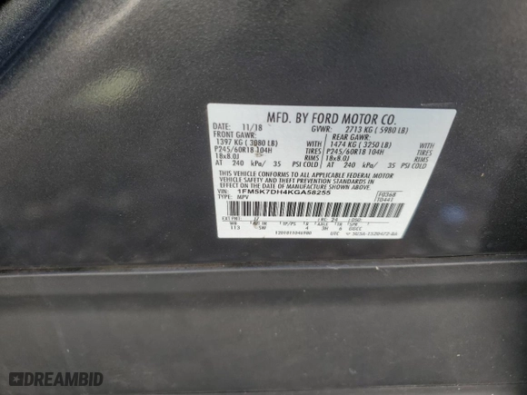 2019 Ford Explorer XLT with VIN 1FM5K7DH4KGA58255, listed as a Copart auction lot 79124914 with 42,479 mi miles and Salvage Title. Bid and sale history available at carsss.com. Image 14.