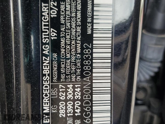 2022 Mercedes-Benz S 500 with VIN W1K6G6DB0NA088382, listed as a Copart auction lot 55065765 with 19,866 mi miles and Salvage Title. Bid and sale history available at DreamBid. Image 13.