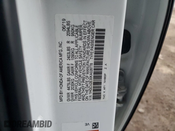 2019 Honda Accord Sport with VIN 1HGCV2E30KA028778, listed as a Copart auction lot 85807974 with 100,686 mi miles and Salvage title. Bid and sale history available at DreamBid. Image 14.
