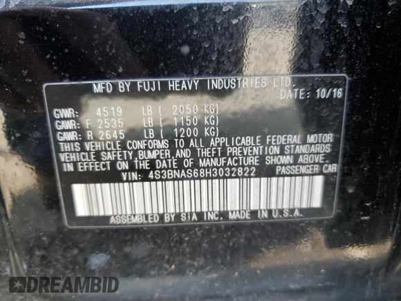 2017 Subaru Legacy Sport with VIN 4S3BNAS68H3032822, listed as a Copart auction lot 49534593 with 0 mi miles. Bid and sale history available at carsss.com. Image 13.