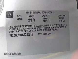 2006 Pontiac G6 6-Cyl with VIN 1G2ZG558464289212, listed as a IAAI auction lot 41994843 with 126,502 mi miles. Bid and sale history available at carsss.com. Image 9.