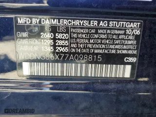 2007 Mercedes-Benz S-Class 5.5L V8 with VIN WDDNG86X77A098815, listed as a Copart auction lot 76038004 with 141,844 mi miles and Salvage Title. Bid and sale history available at carsss.com. Image 13.