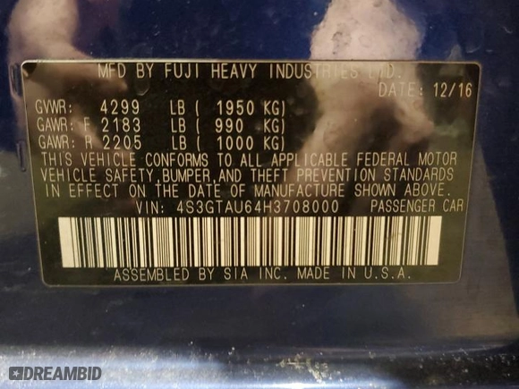 2017 Subaru Impreza Limited with VIN 4S3GTAU64H3708000, listed as a Copart auction lot 46341515 with 72,377 mi miles and Salvage Title. Bid and sale history available at carsss.com. Image 14.