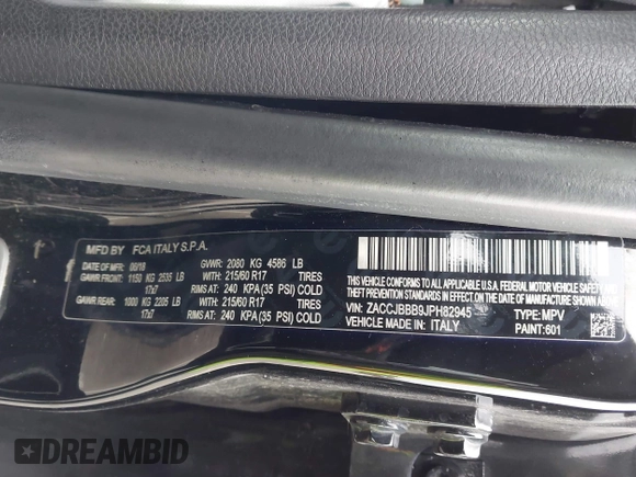 2018 Jeep Renegade Latitude with VIN ZACCJBBB9JPH82945, listed as a IAAI auction lot 41962985 with 61,371 mi miles and . Bid and sale history available at DreamBid. Image 9.