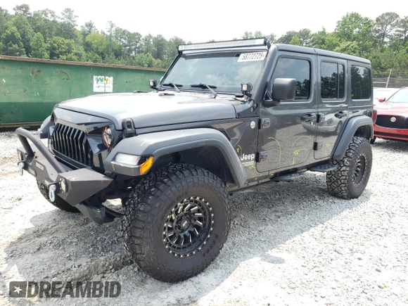 2018 Jeep Wrangler Unlimited Sport z VIN 1C4HJXDG1JW225039, wystawiony jako Copart lot #58772725 z przebiegiem 80 839 mil mil oraz Szkoda całkowita • Salvage title. Historia ofert i sprzedaży dostępna na DreamBid. Obrazek 1.