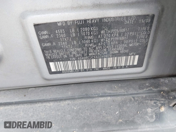 2010 Subaru Outback Limited z VIN 4S4BRCJCXA3340678, wystawiony jako IAAI lot #41558411 z przebiegiem Nie podano mil oraz . Historia ofert i sprzedaży dostępna na DreamBid. Obrazek 9.