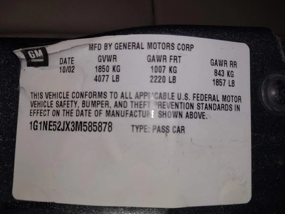 2003 Chevrolet Malibu LS with VIN 1G1NE52JX3M585878, listed as a IAAI auction lot 41966825 with 1 mi miles. Bid and sale history available at carsss.com. Image 9.