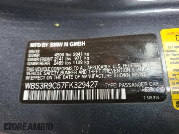 2015 BMW M4 z VIN WBS3R9C57FK329427, wystawiony jako Copart lot #53252995 z przebiegiem 94 039 mil mil oraz Szkoda całkowita • Salvage title. Historia ofert i sprzedaży dostępna na DreamBid. Obrazek 14.