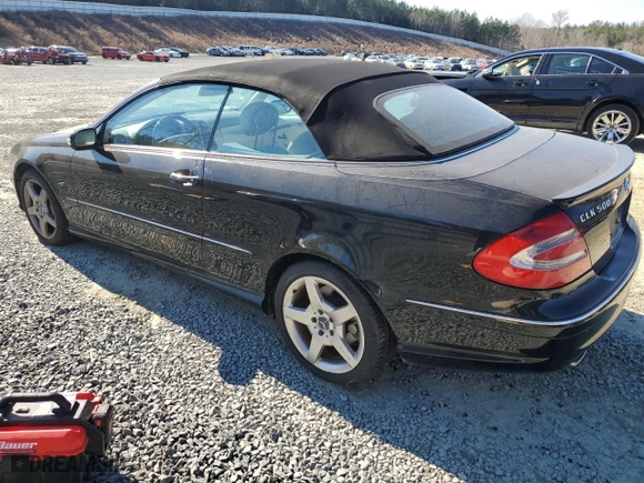 2005 Mercedes-Benz CLK-Class 5.0L with VIN WDBTK75G05T036202, listed as a Copart auction lot 87225824 with 58,729 mi miles and Clean Title. Bid and sale history available at carsss.com. Image 2.