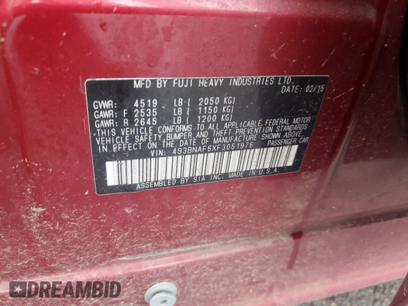 2015 Subaru Legacy Premium with VIN 4S3BNAF6XF3051976, listed as a Copart auction lot 56946335 with 128,597 mi miles and Salvage title. Bid and sale history available at DreamBid. Image 12.