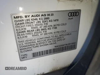 2020 Audi Q7 Premium with VIN WA1AXAF76LD013322, listed as a Copart auction lot 61510375 with 56,215 mi miles and Salvage title. Bid and sale history available at DreamBid. Image 13.