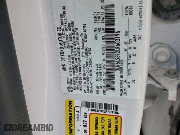 2020 Lincoln MKZ Reserve с VIN 3LN6L5E92LR603196, выставлен на аукционе Copart как лот 51757435 с пробегом 26 585 миль миль и Чистый • Clean title. История ставок и продаж доступна на DreamBid. Изображение 12.